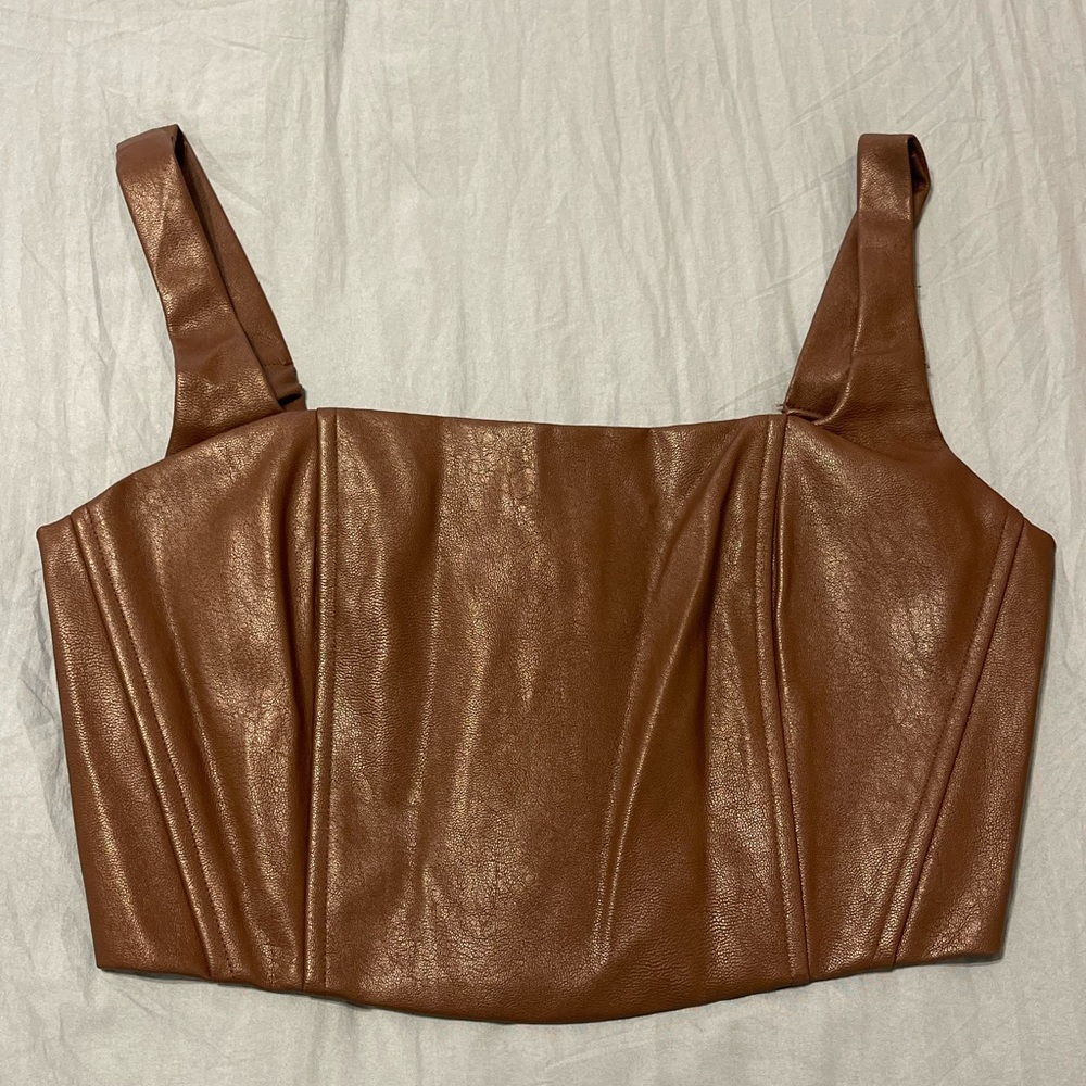 2 Leather Crop Tops. 1 Brown, 1 Tan